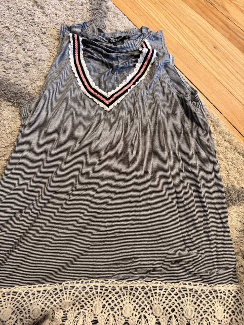 Miss Chevous Striped Sleeveless Tank with Lace Hem. XL